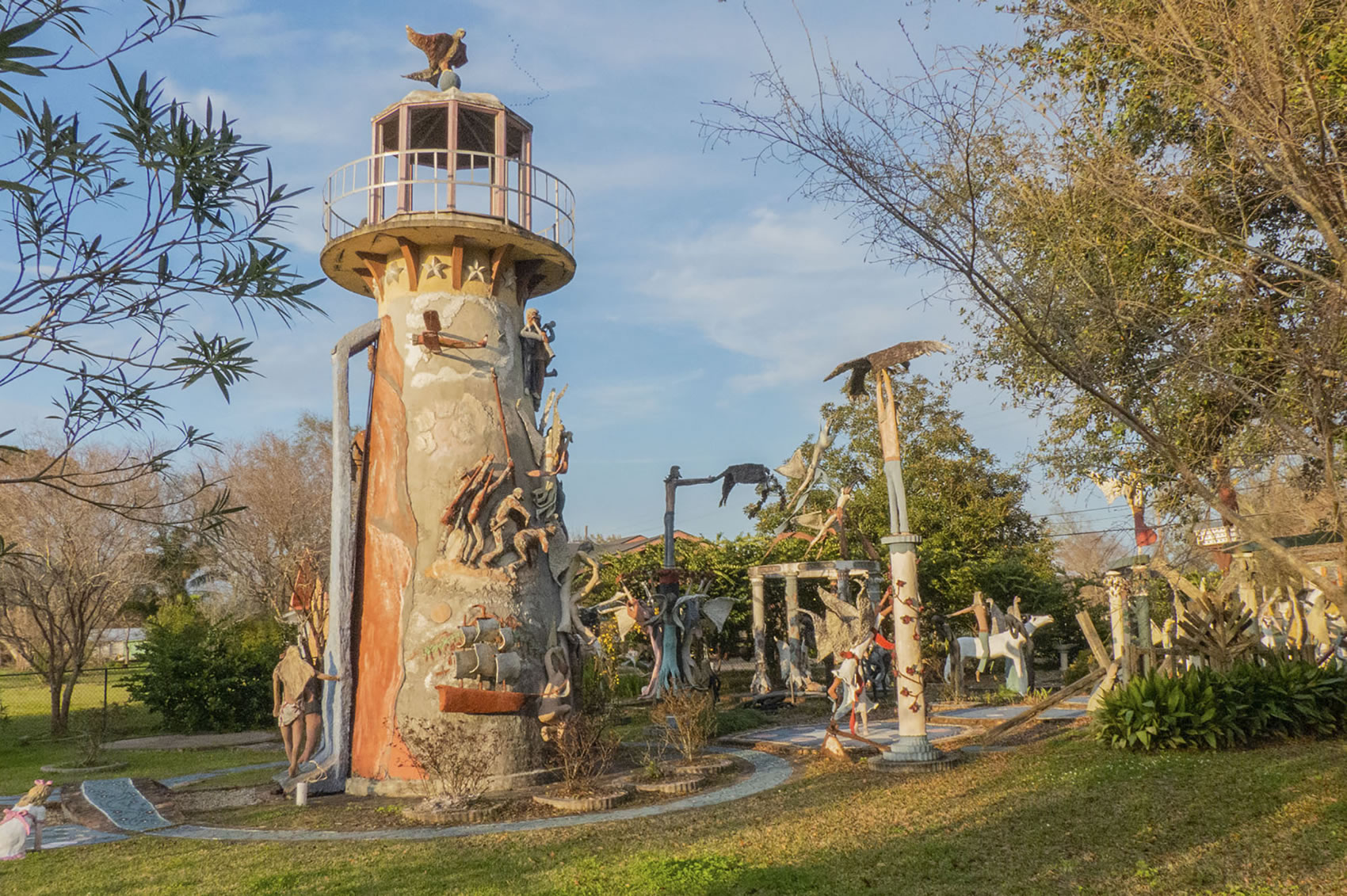 lighthouse in sculpture garden in Chauvin, Louisiana