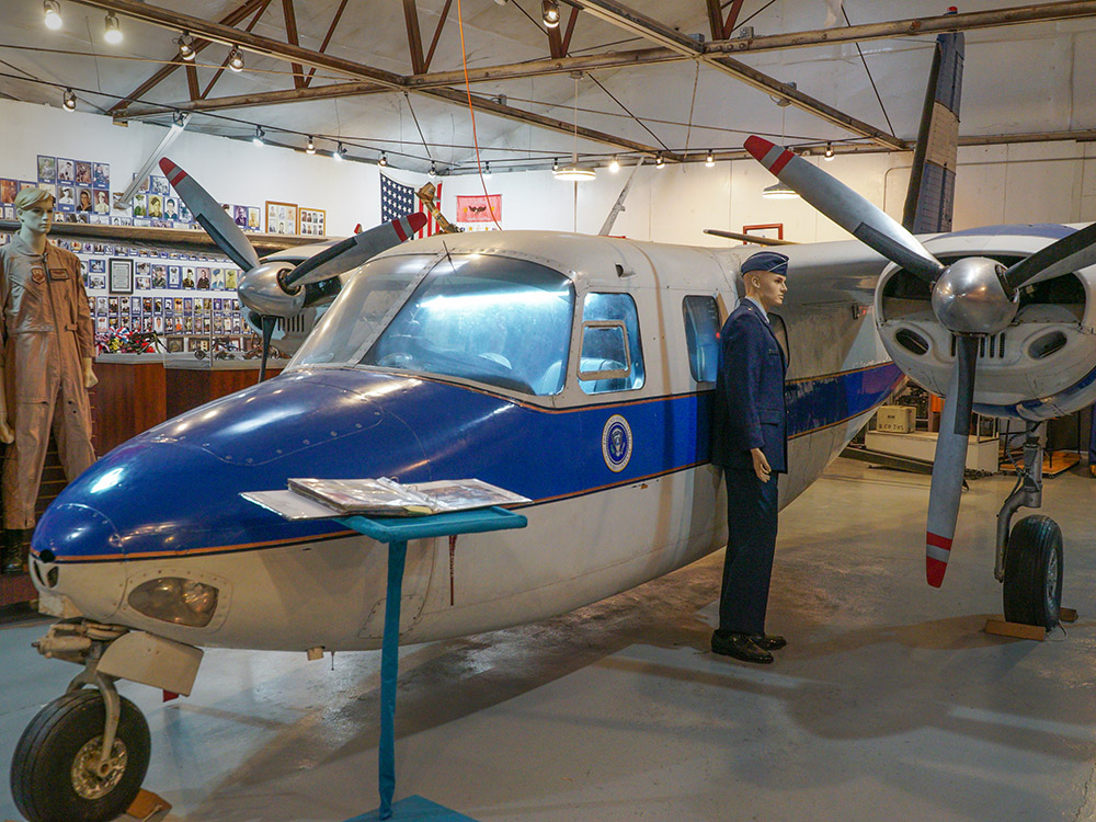 twin engine propeller airplane used as Air Force One on display in Regional Military Museum in Houma Louisiana