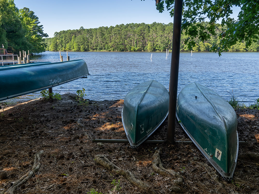 rental canoes at boat launch at North Toledo Bend State Park