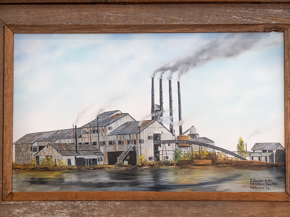 painting of franklin b. williams cypress trees sawmill located in Patterson Louisiana
