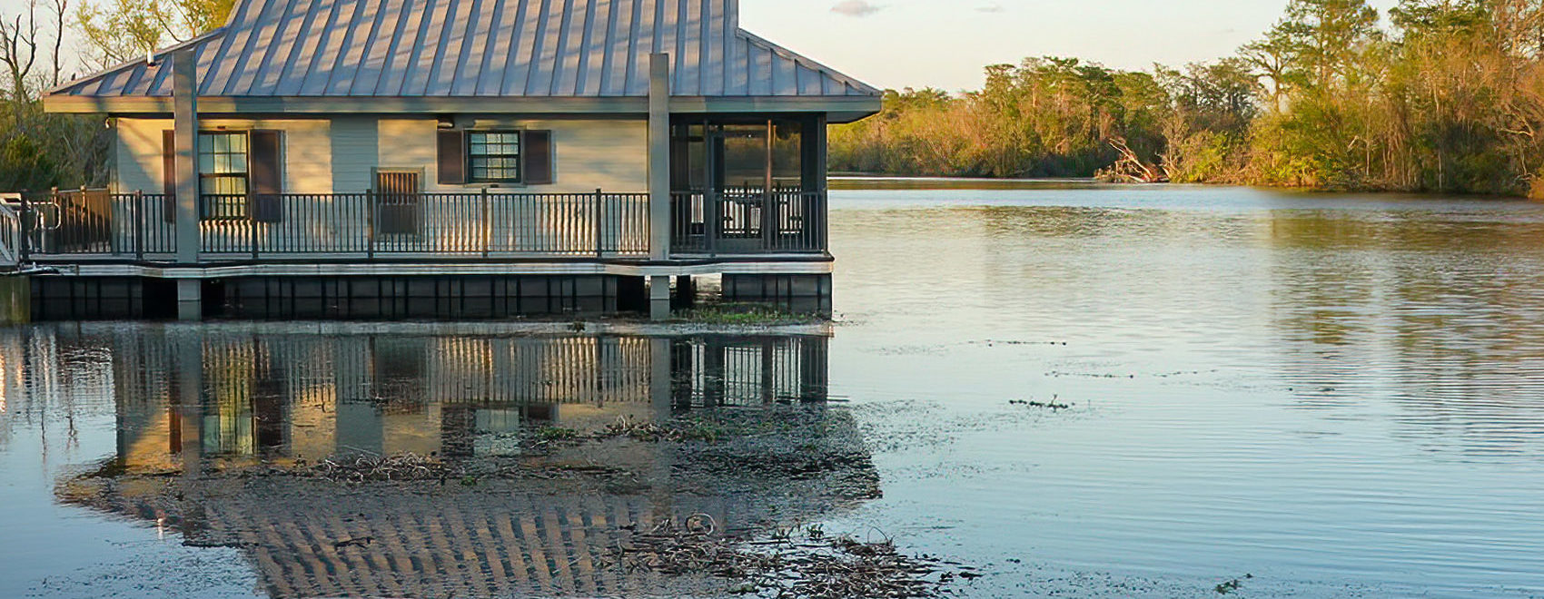 cabin floating on the water in Bayou Segnette State Park Louisiana