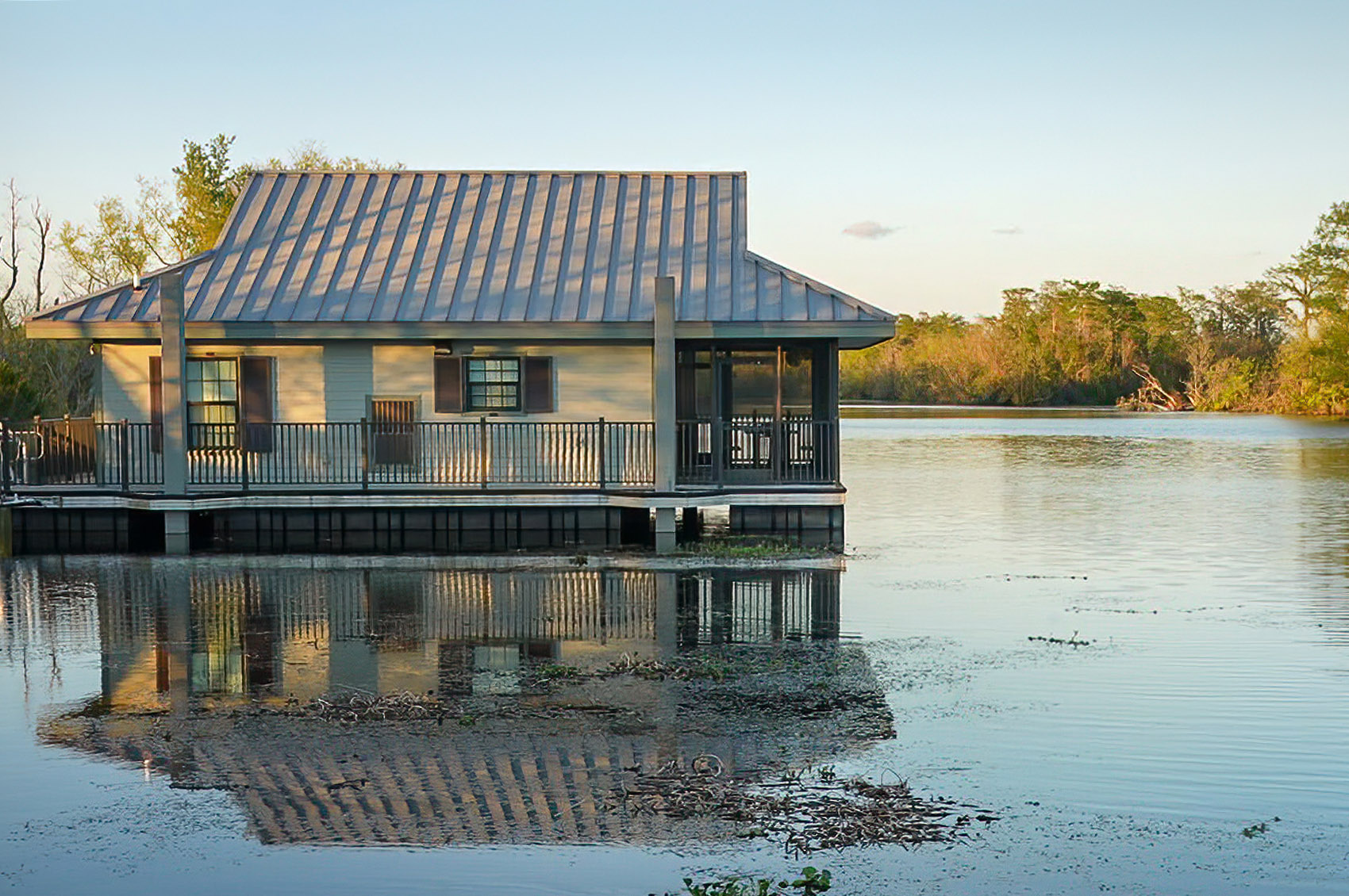 cabin floating on water in Bayou Segnette State Park Louisiana