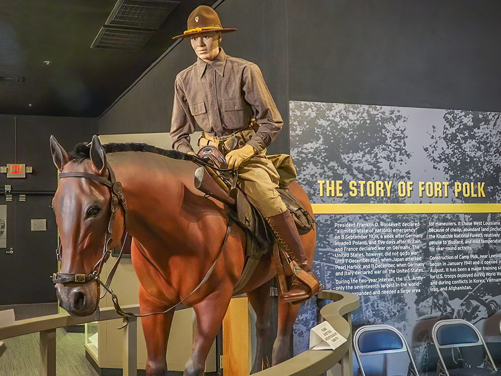 life-sized figure of 1940 soldier on horseback in Fort Polk museum Louisiana