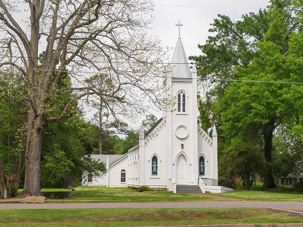 historic white church Christ Episcopal Church in St. Joseph Louisiana