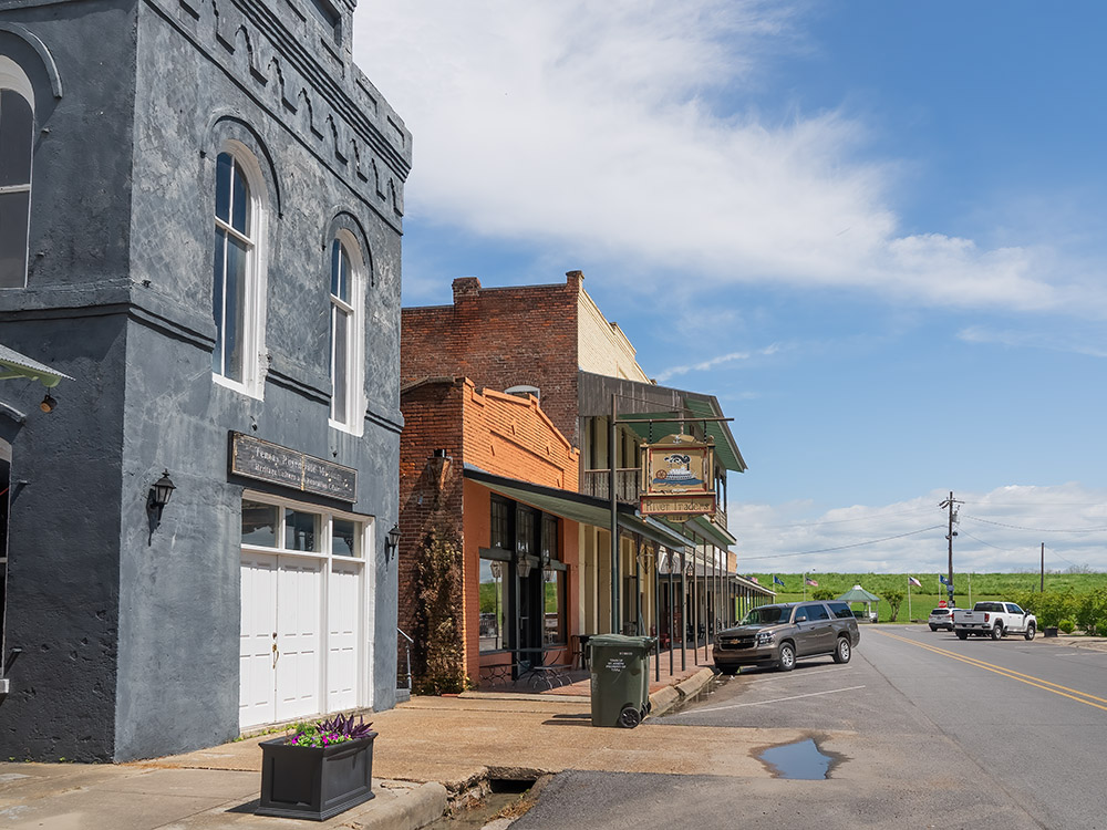 shops in historic buildings on Plank Rd in St. Joseph Louisiana