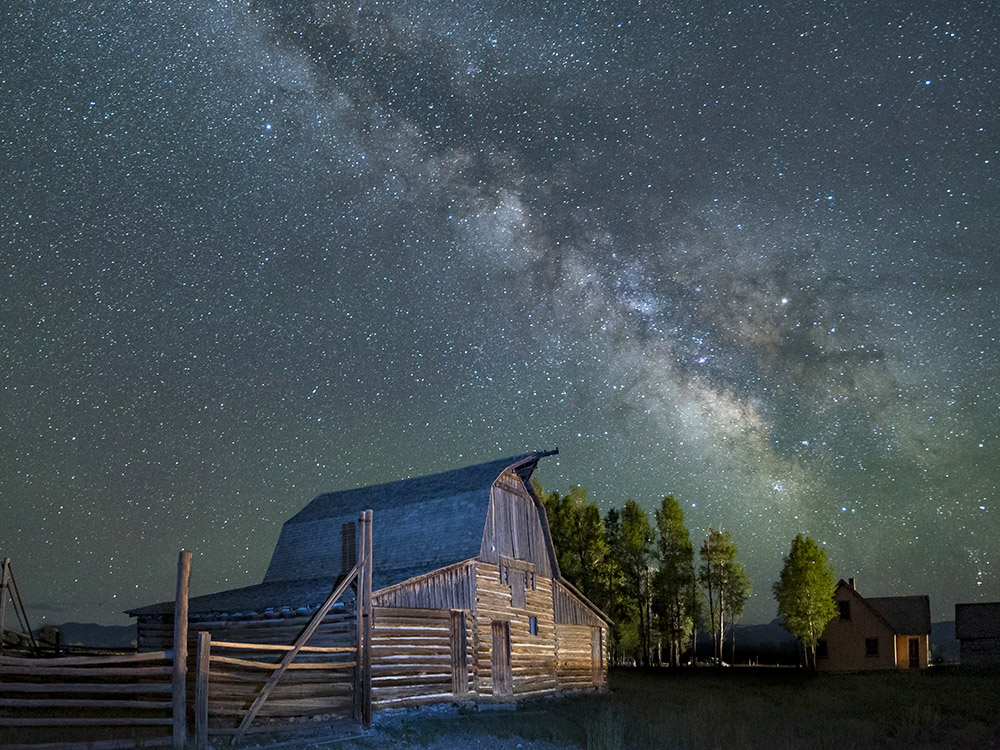 Milky Way above Mormon barn in Teton National Park Wyoming