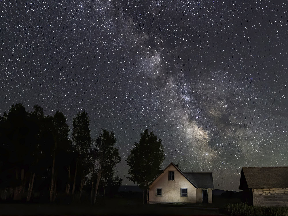 Milky way above home on Mormon Row in Grand Tetons National Park Wyoming