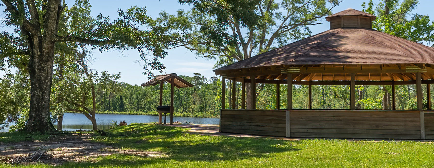 Pavilion and pond at site of Louisiana sawmill at Fullerton