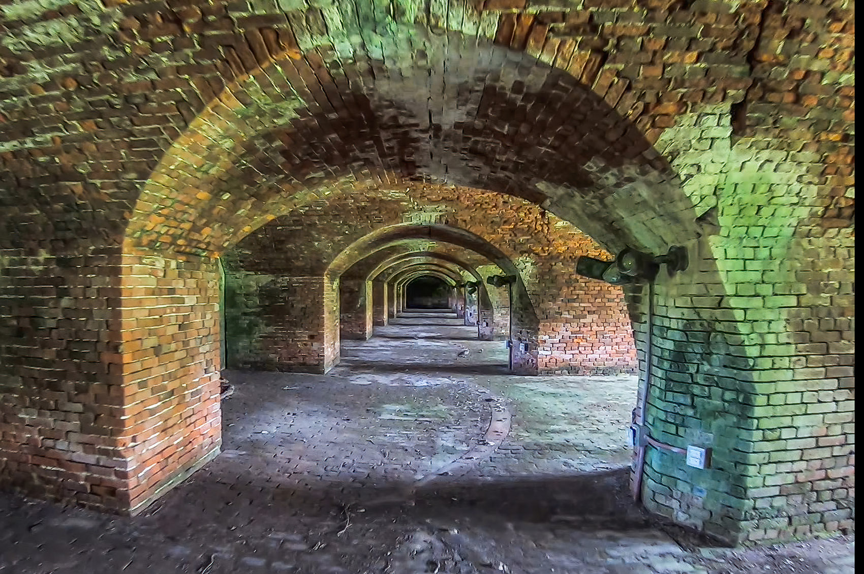 red brick archways interior of Fort Jackson Louisiana