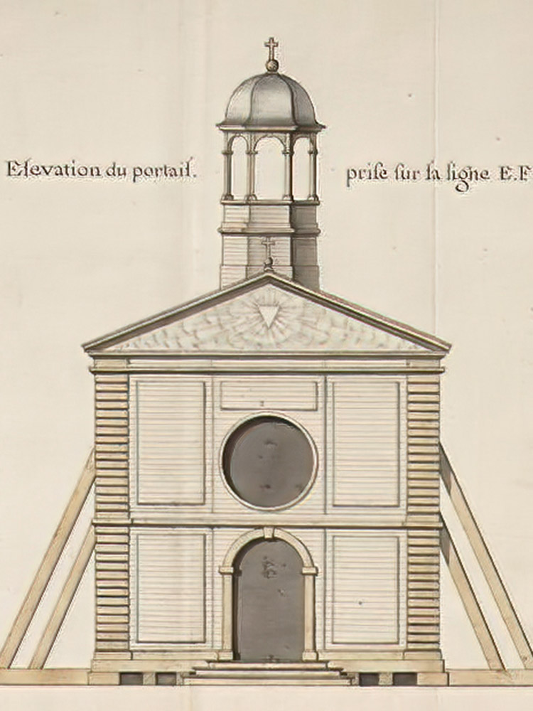 drawing of original Catholic Church in New Orleans