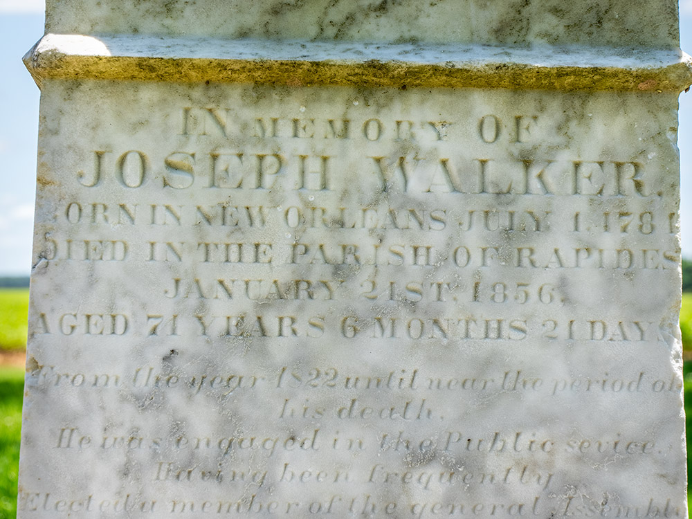 close up view of marble headstone for Joseph walker