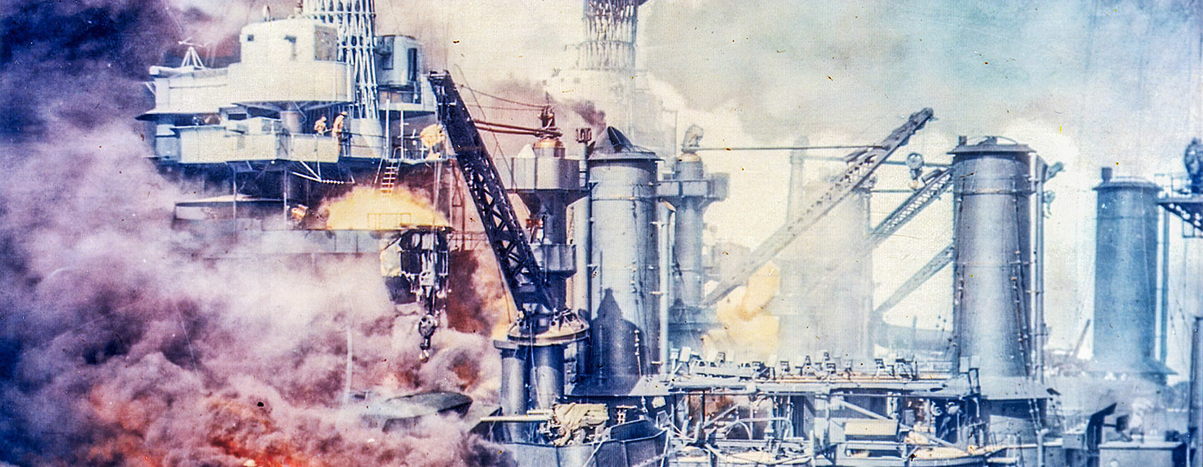 Pearl Harbor flames and explosion on battleship arizona