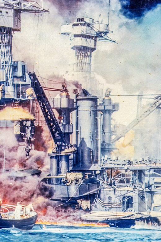 Pearl Harbor flames and explosion on battleship arizona