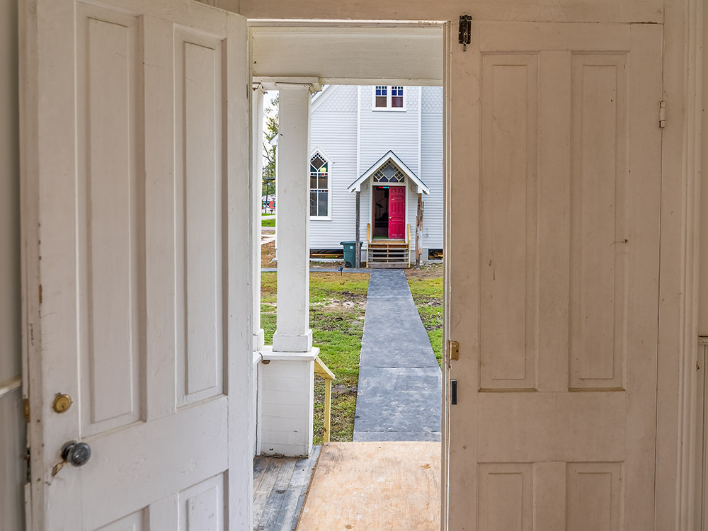 church doors face each other at twin steeples art center