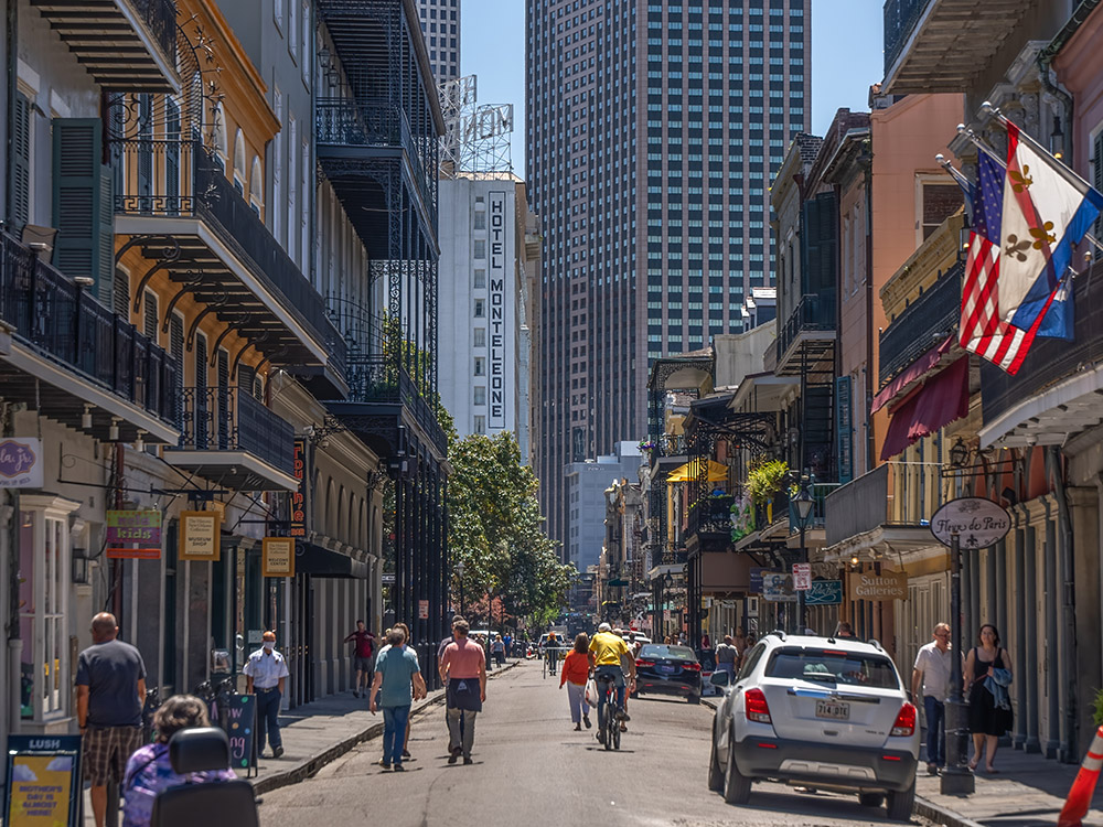 royal street in french quarter looking towards central business district