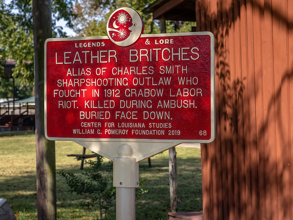red historic marker for Leather Britches