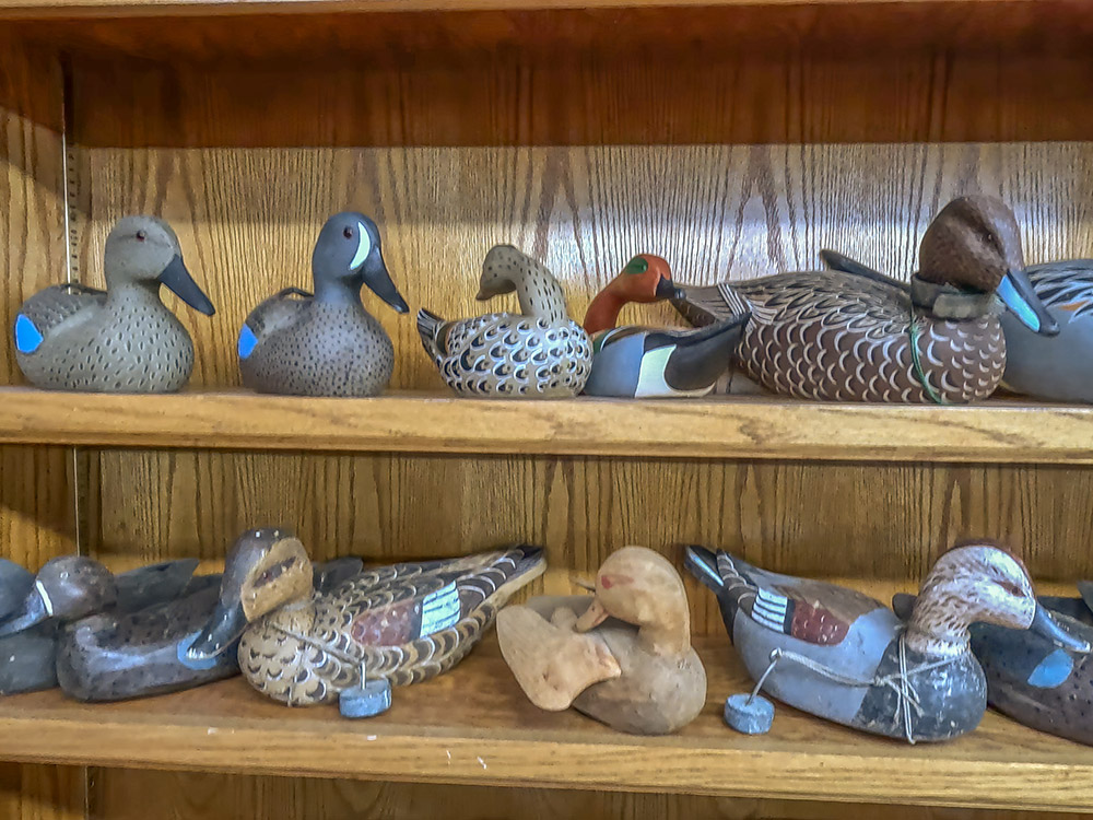 collection of wood carved duck decoys