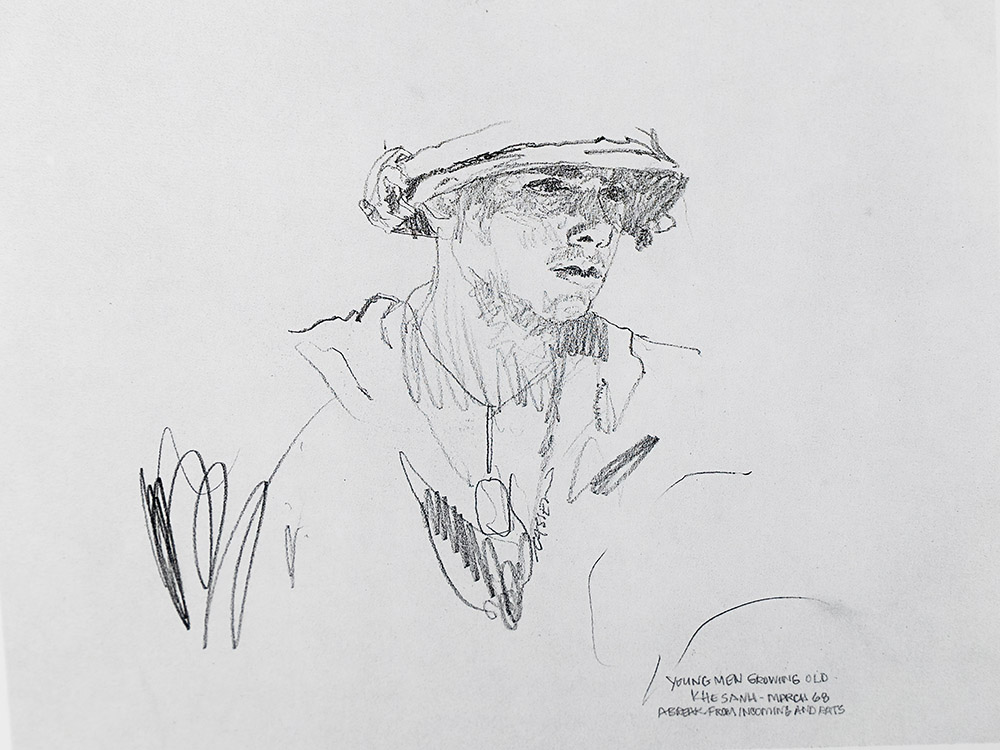 Henry Casselli sketch of Marine in Vietnam titled Young Men Growing Old