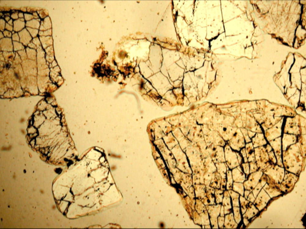granite fragments showing shock marks of meteor impact