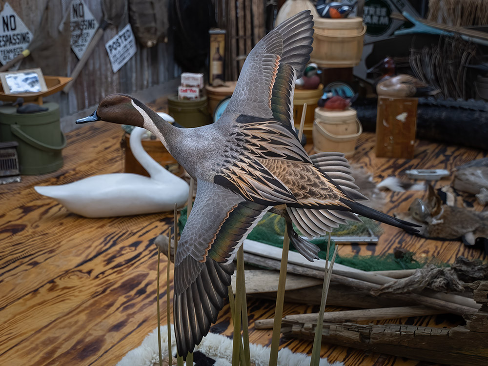 duck carving of a bird in flight