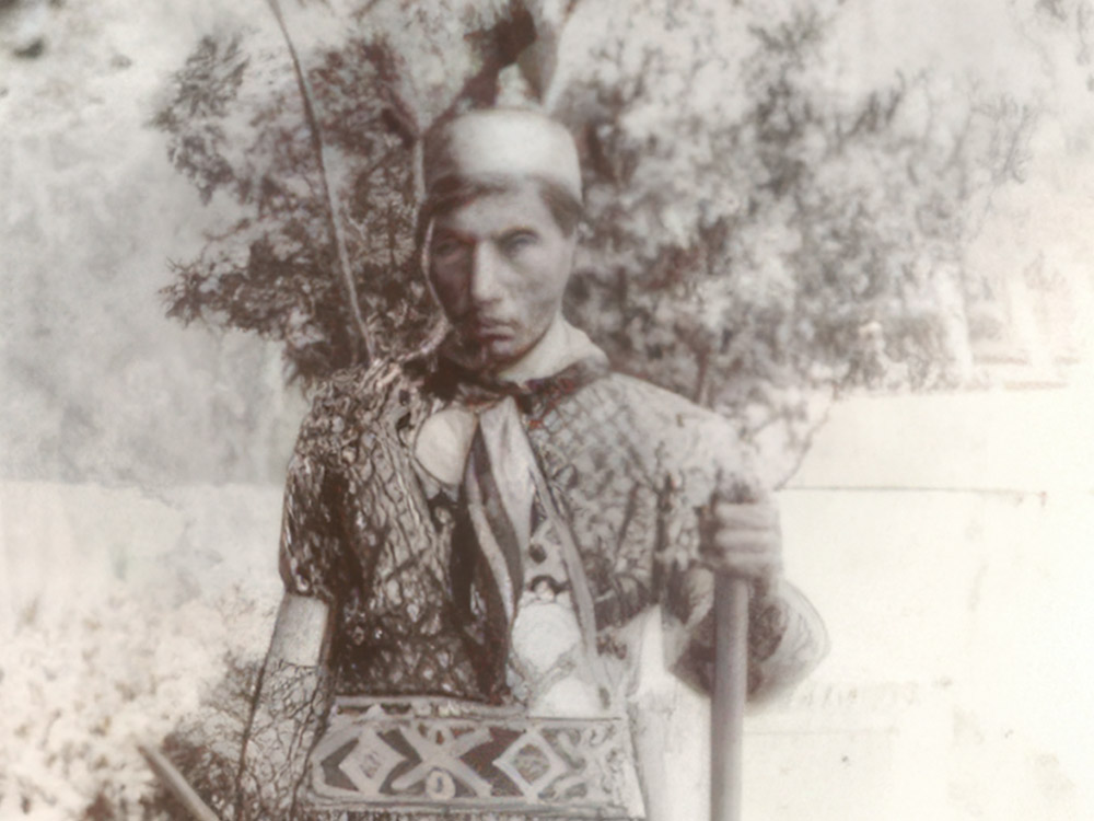 black and white photo of Native American tribal chief