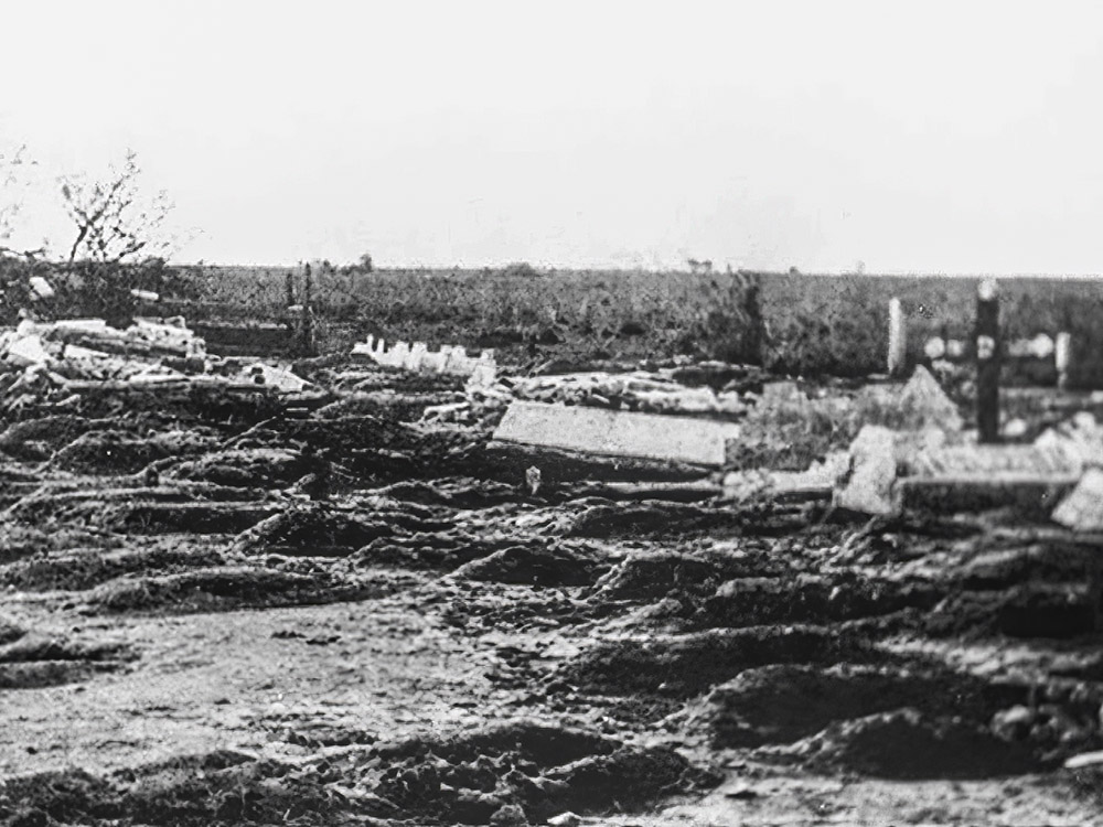 black and white photo of burials of hurricane victims