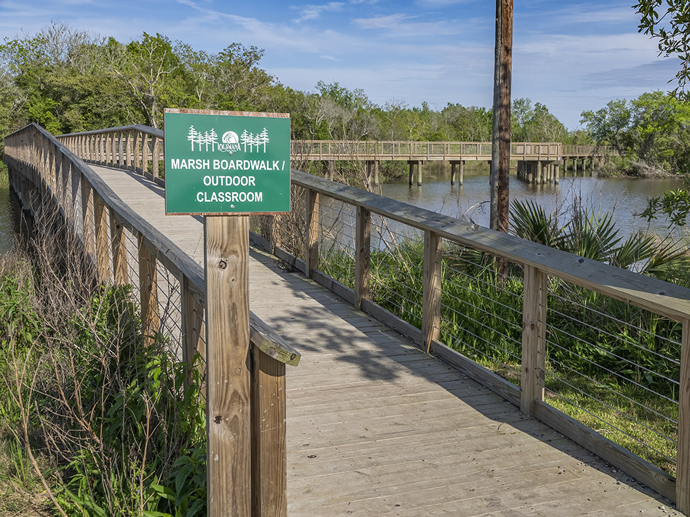 wetlands boardwalk and sign at cypremort point