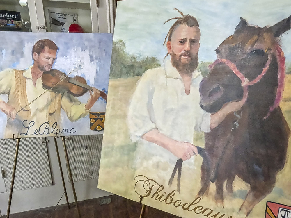 portraits of Acadian men with with fiddle and horse