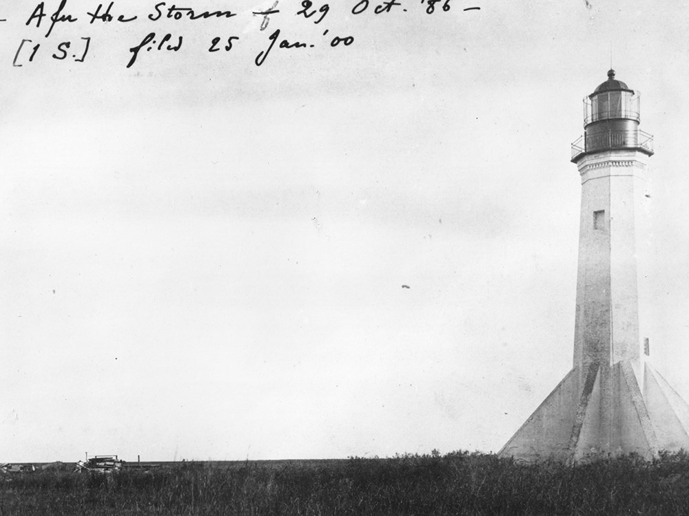 black and white photo of sabine pass lighthouse from 1886