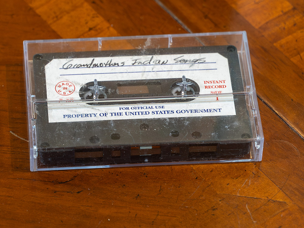 cassette tape in clear case labeled grandmothers Indian song