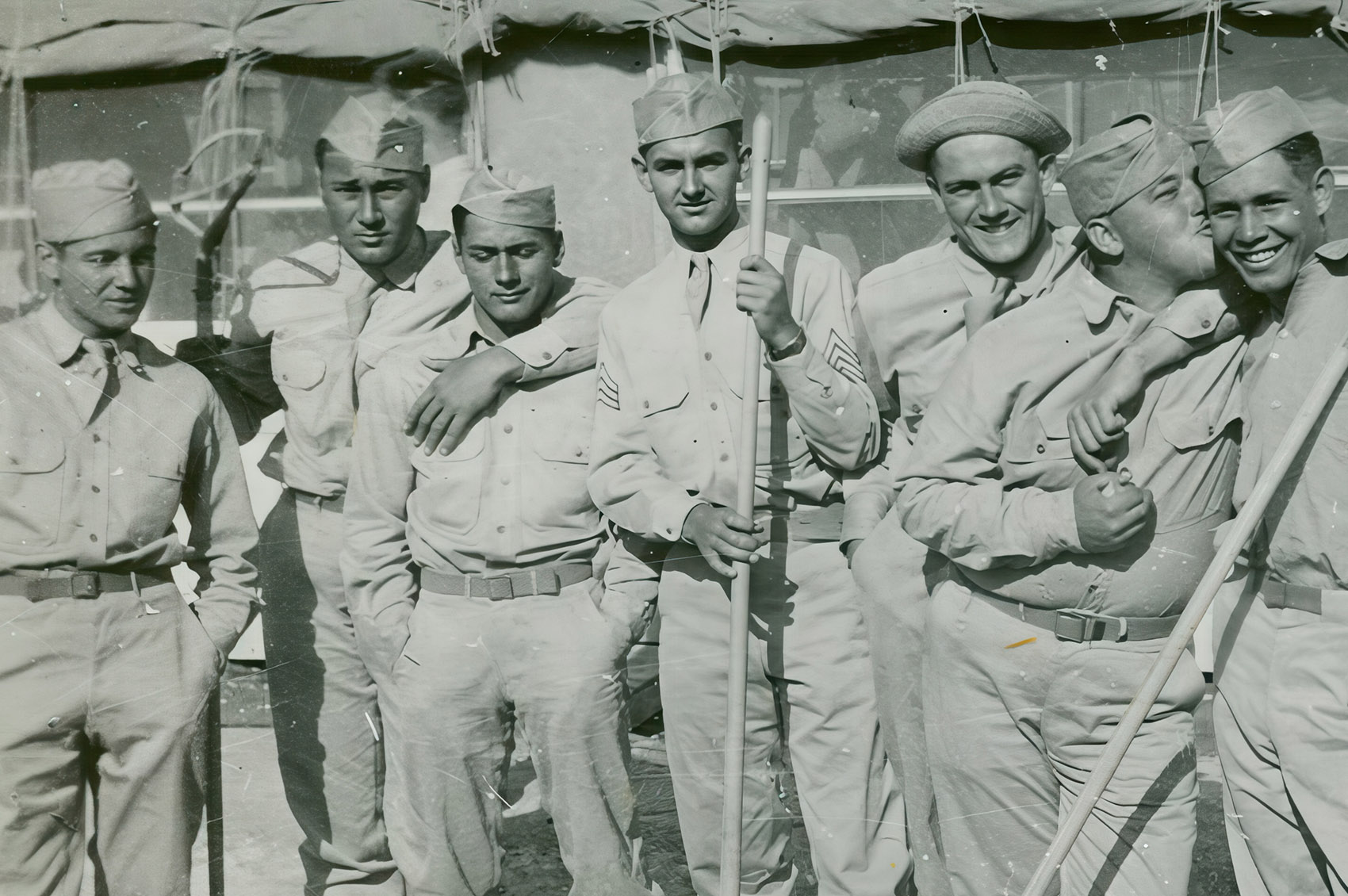 black and white photo of uniformed american soldiers in world war 2