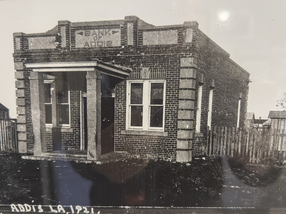 old black and white photo of Addis bank now a train museum