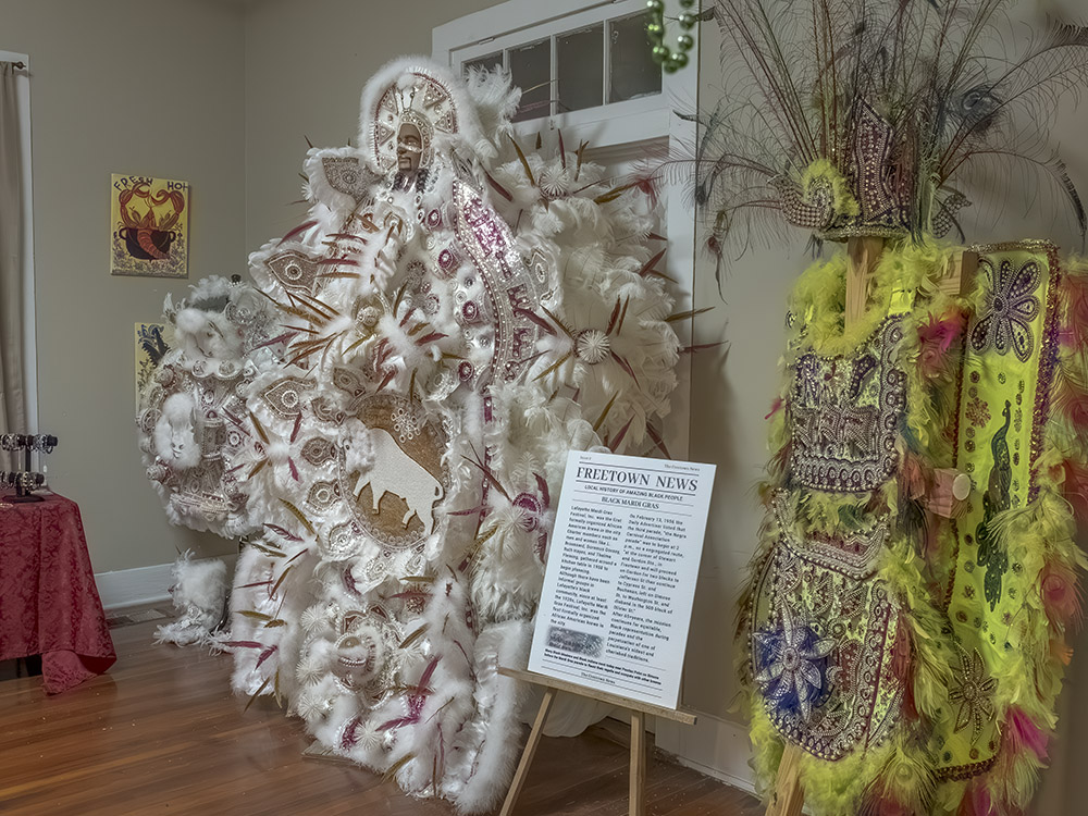 feathered and beaded costumes of Black Mardi Gras