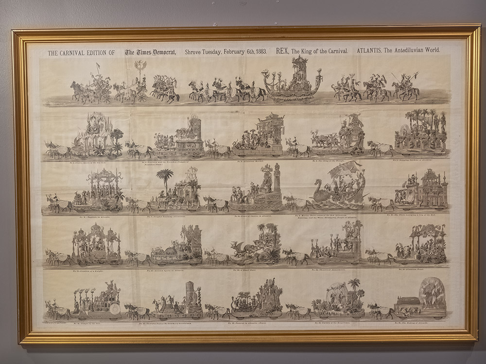 antique poster of floats in 1883 Rex Parade