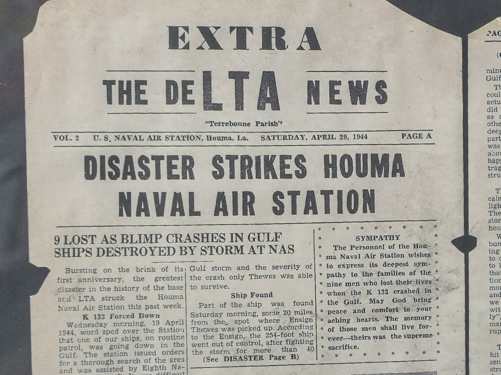 newspaper artical on blimp disaster at Houma base
