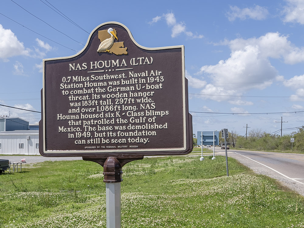 historic marker near site of WWII Houma blimp base