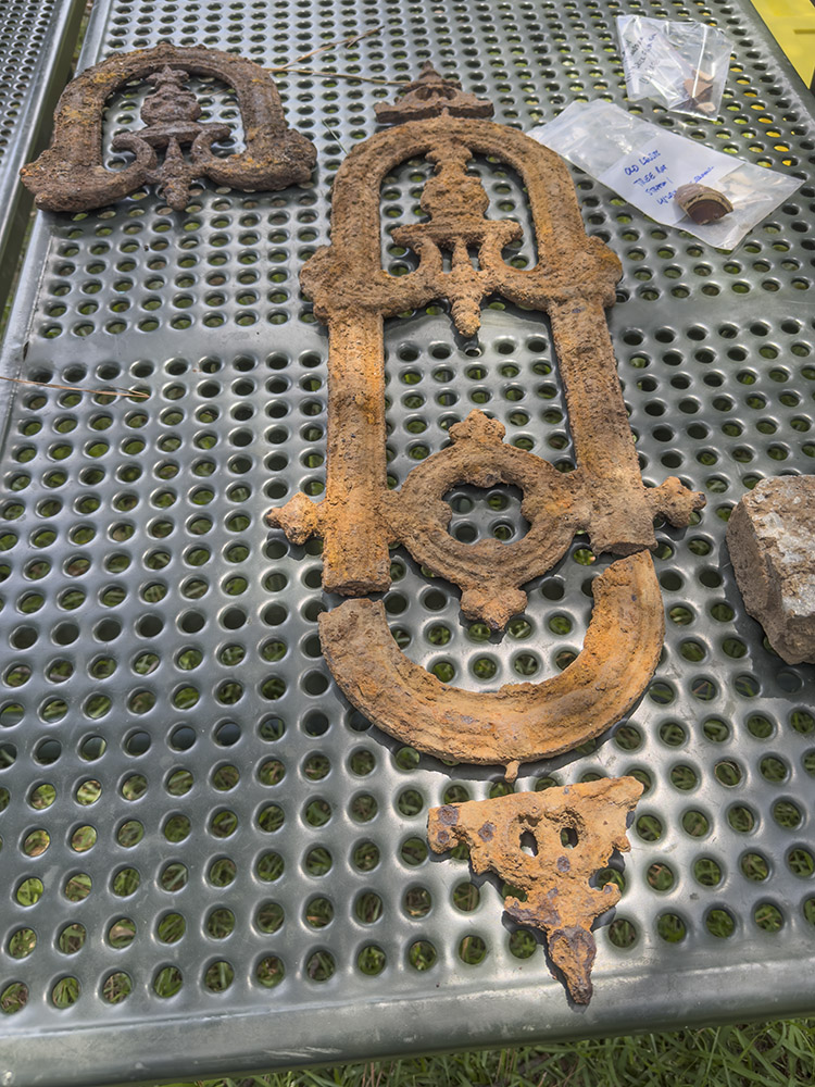 rusty ironwork on picnic table