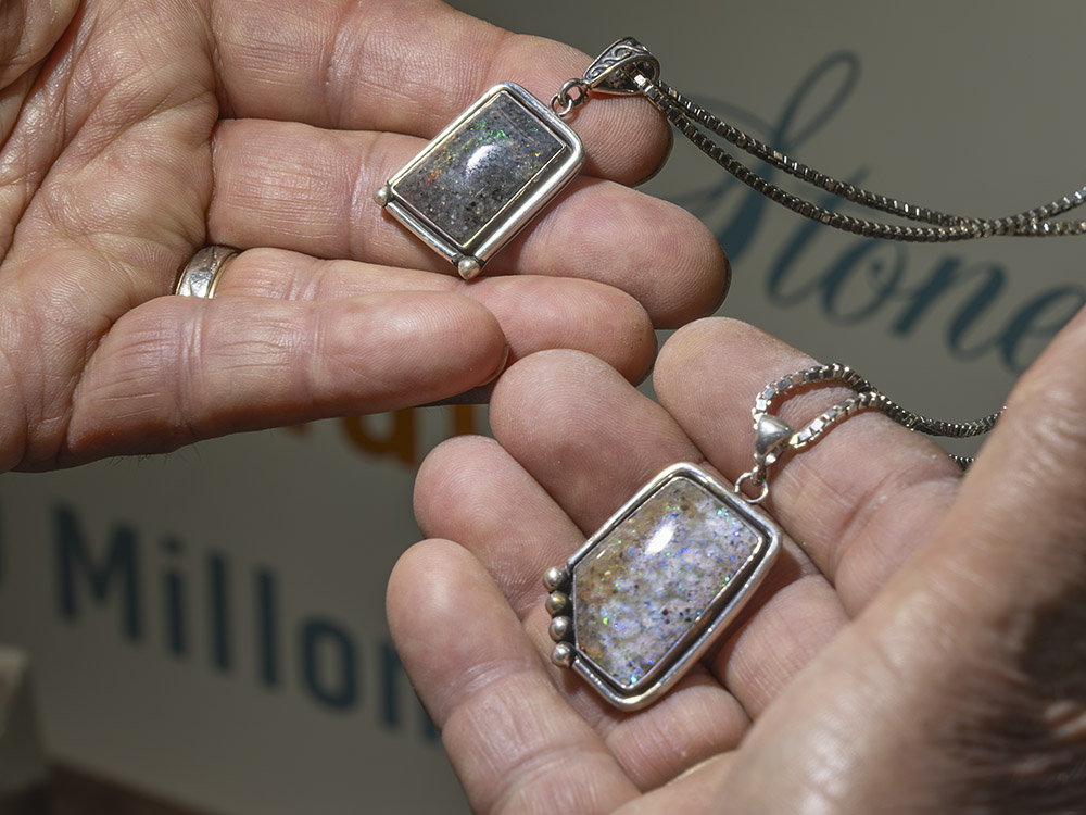 necklaces made from Louisiana opal gemstones