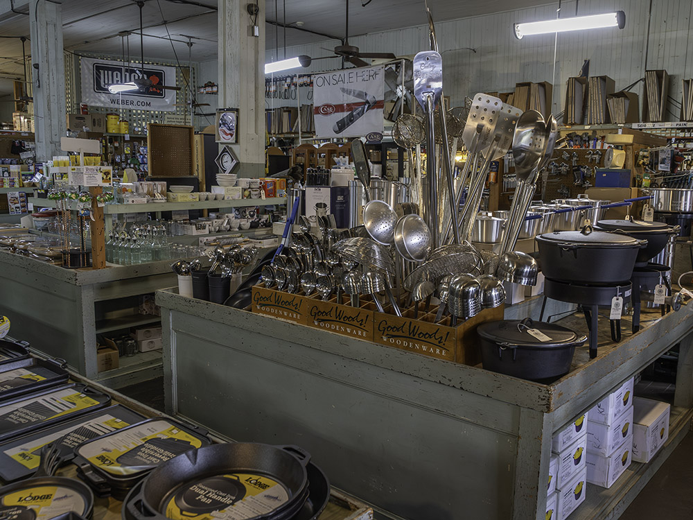 display of kitchen ware in general mercantile store
