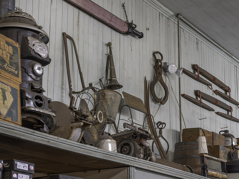 antique hardware displayed on walls of general mercantile store