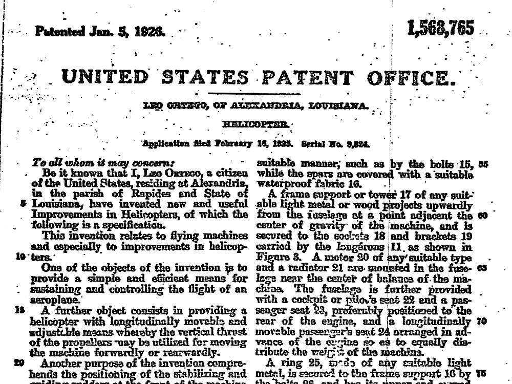 copy of u.s. patent for first helicopter