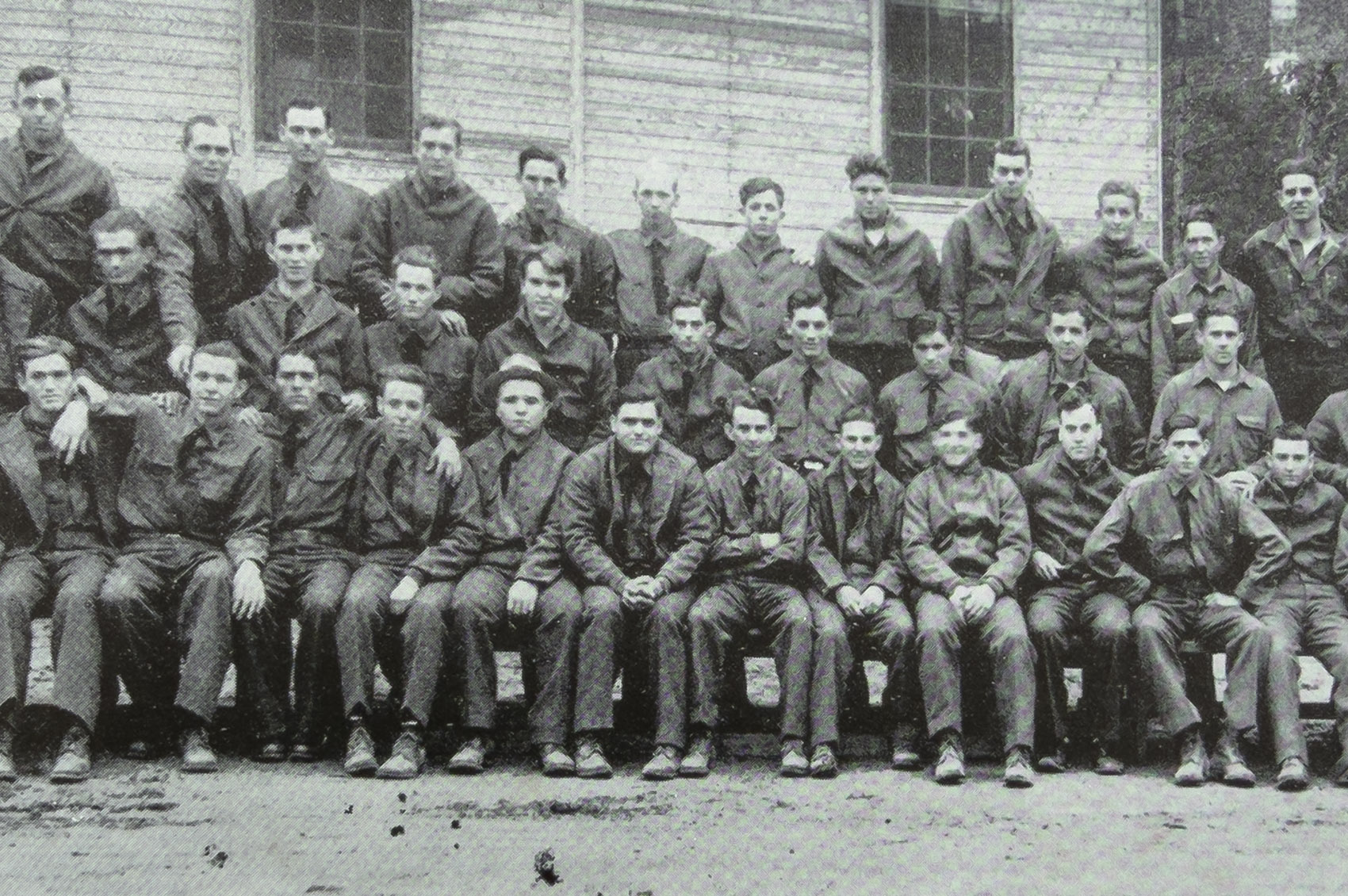black and white photo of men in work uniforms in the civilian conservation corps
