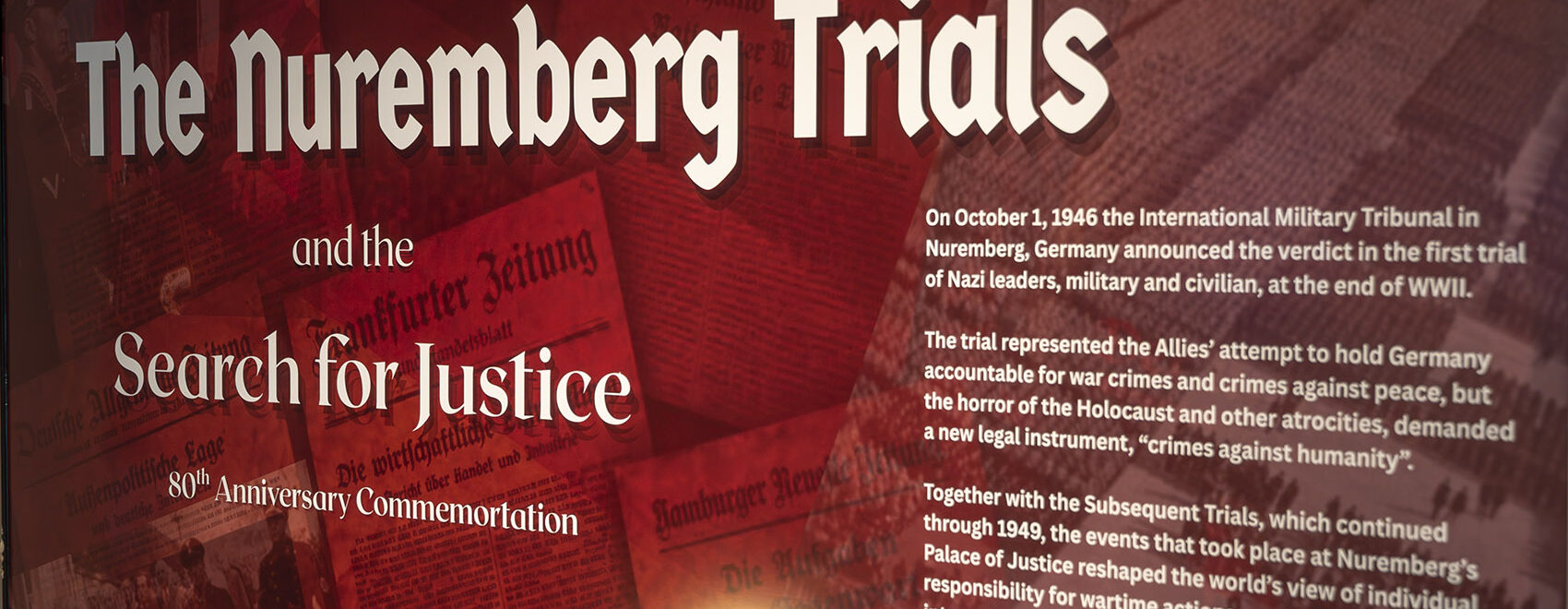red display sign reading The Nuremberg Trials - search for justice