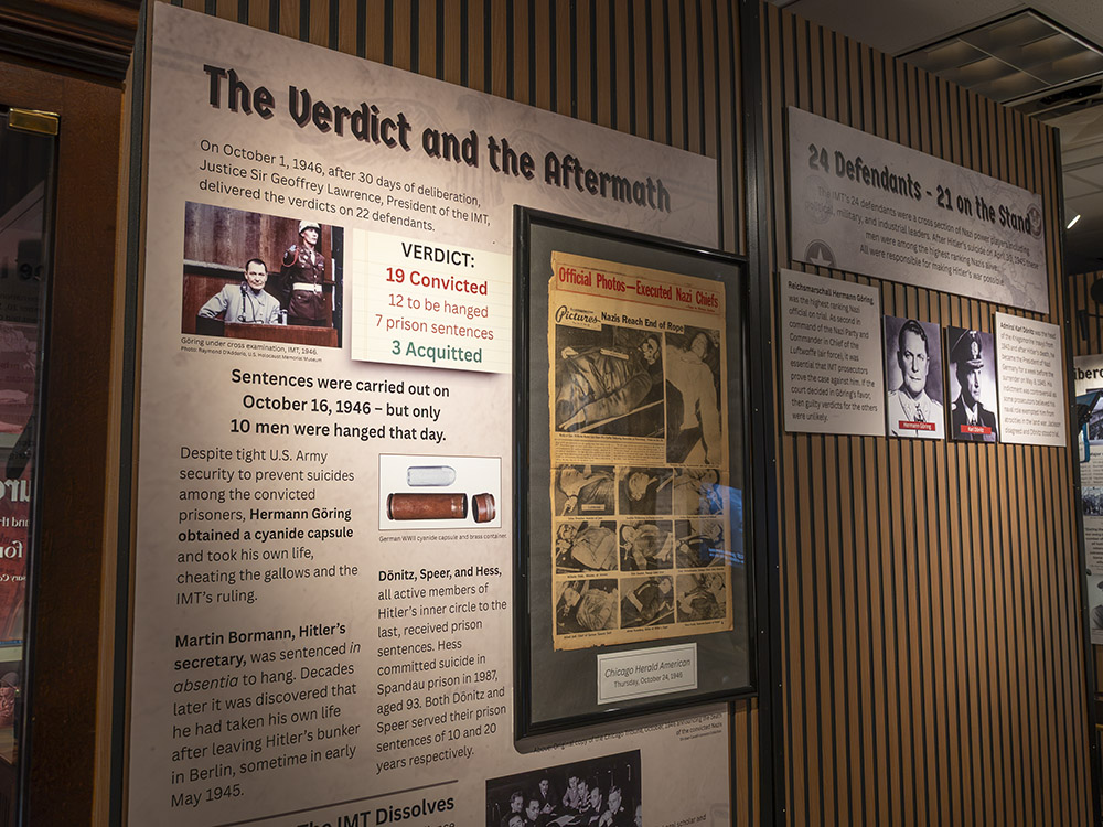 museum display with photos from nuremberg trials