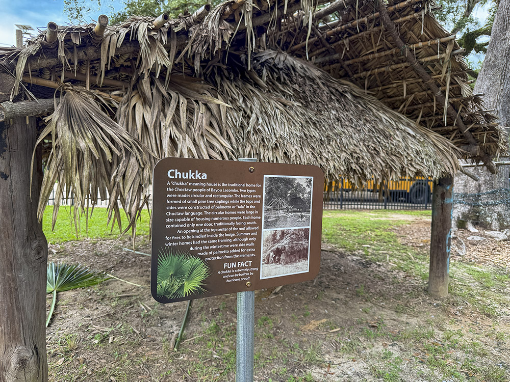 palmetto roof with sign explaining choctaw chukka